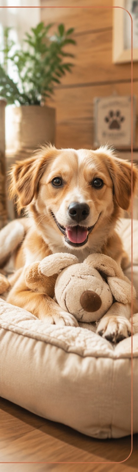 Dog descansando com seu brinquedo na caminha